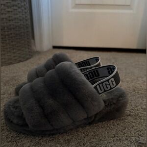 UGG Charcoal Fluffy Slide Slippers